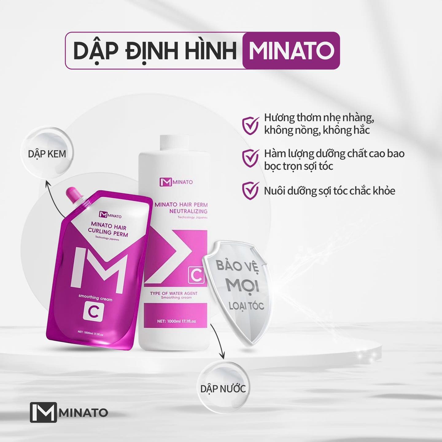 Uốn Thông Minh Minato 1000ml Công Nghệ Nhật Bản MEA Căng Sóng Mềm Mịn Bảo Vệ Tóc Hư Tổn Myphamkhanhdiem