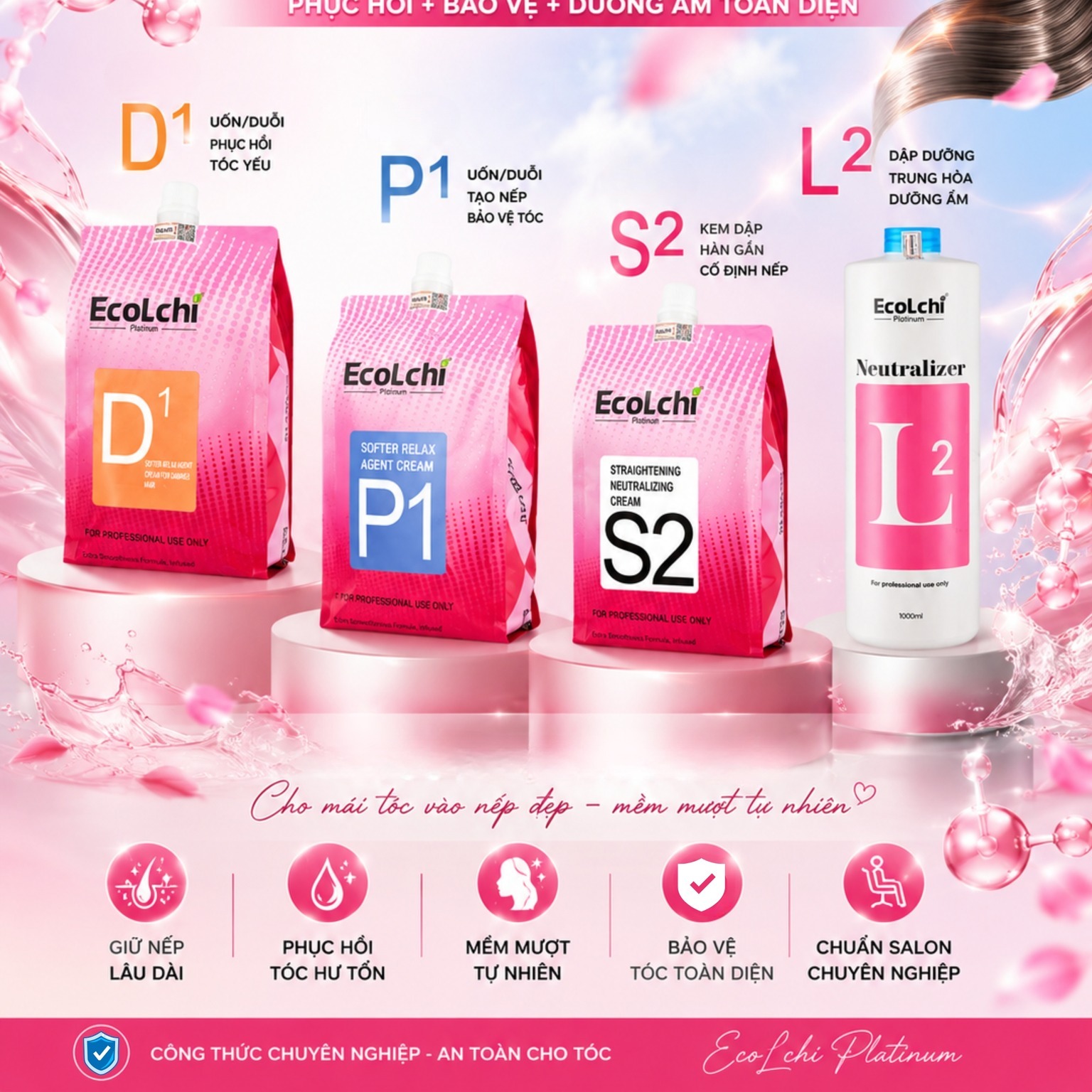 Uốn Duỗi Ecolchi 1000ml Cao Cấp Căng Sóng Mềm Mượt Tóc Mùi Nhẹ Nhàng Phục Hồi Tóc Myphamkhanhdiem